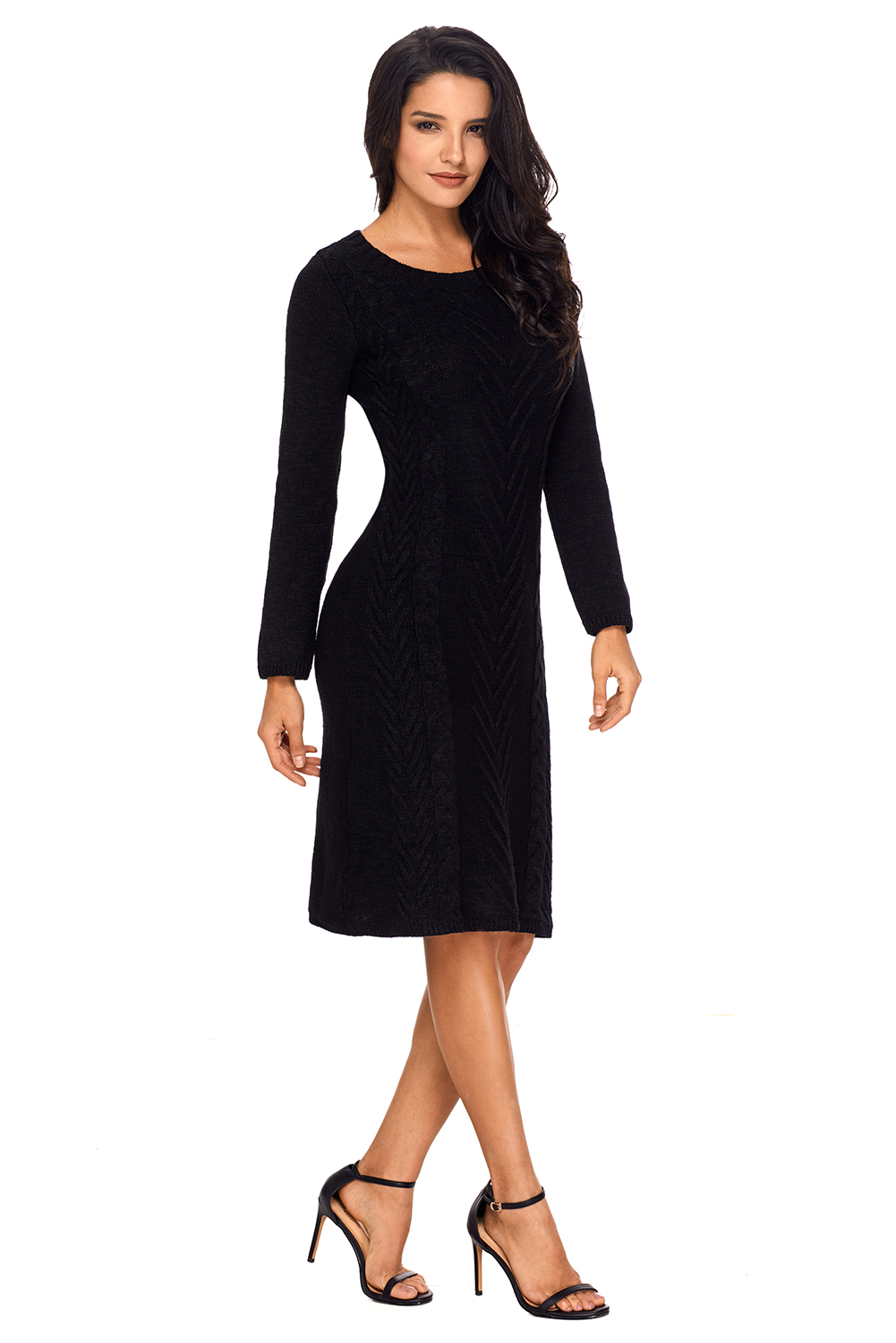 BY27772-2 Black Womens Hand Knitted Sweater Dress